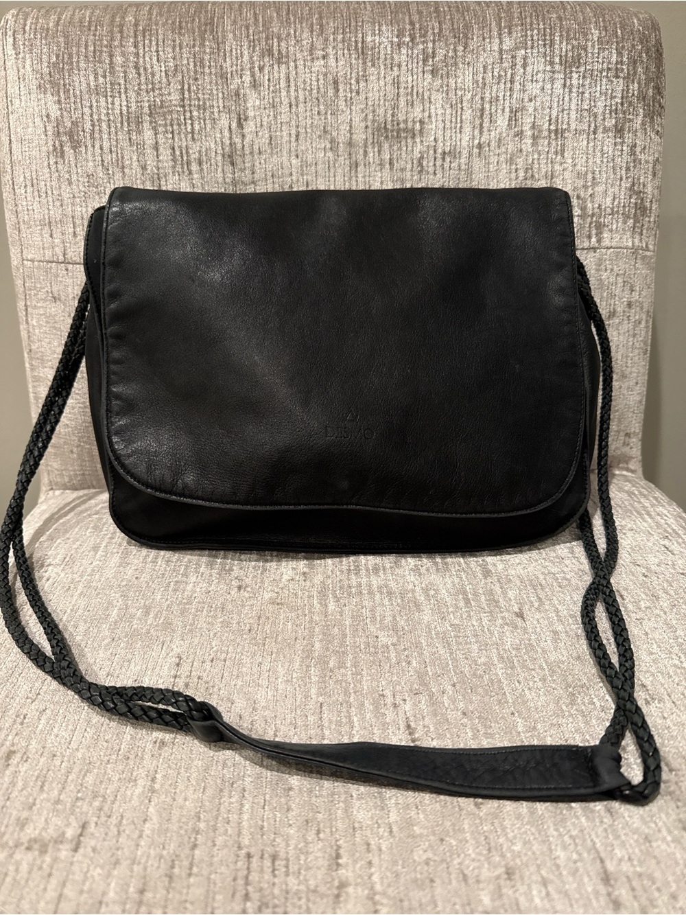 Vintage Desmo Italy Black Leather Messenger Crossbody Bag Braided Strap